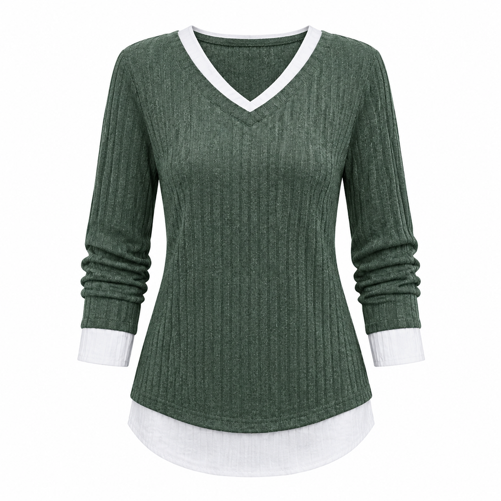 Faux-strikket genser i to lag, uformell pullover