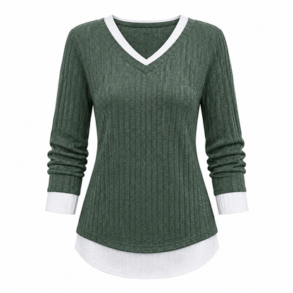 Faux-strikket genser i to lag, uformell pullover