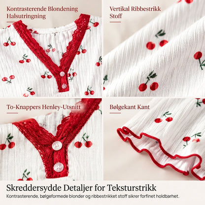Damesett med printet pyjamas, kortærmet topp og langbukse, komfortabel og stretchy loungewear