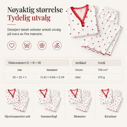 Damesett med printet pyjamas, kortærmet topp og langbukse, komfortabel og stretchy loungewear