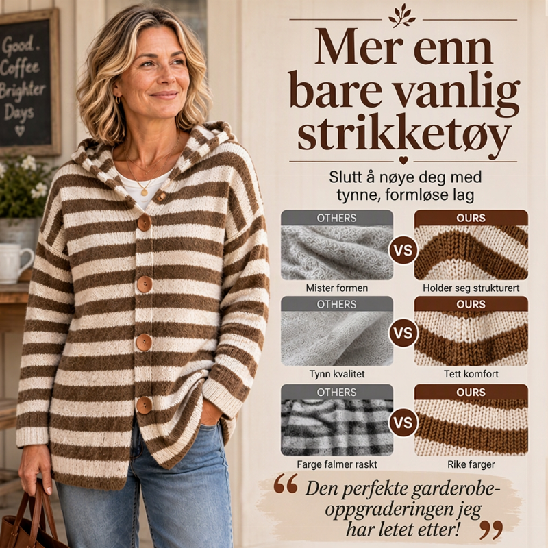 🧶 Strikket hettegenser med striper for kvinner