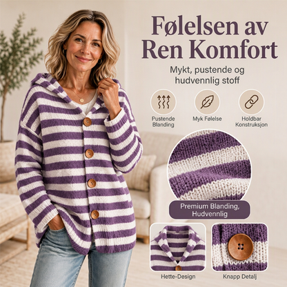 🧶 Strikket hettegenser med striper for kvinner
