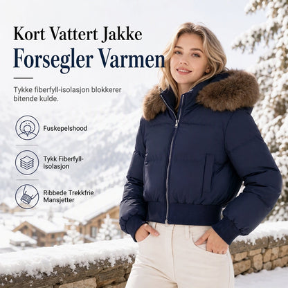 Vinterkort, hetteforet jakke med pels krage for kvinner