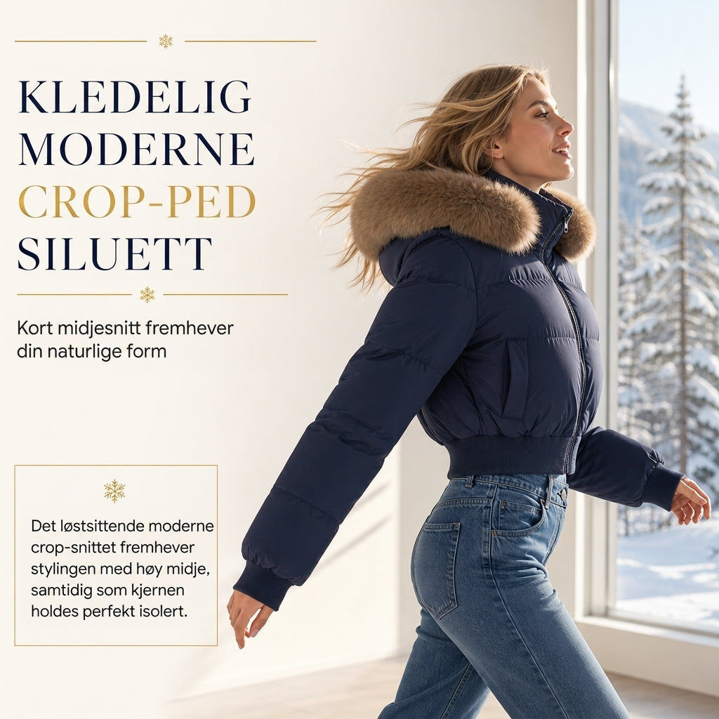 Vinterkort, hetteforet jakke med pels krage for kvinner