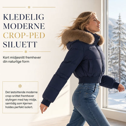 Vinterkort, hetteforet jakke med pels krage for kvinner