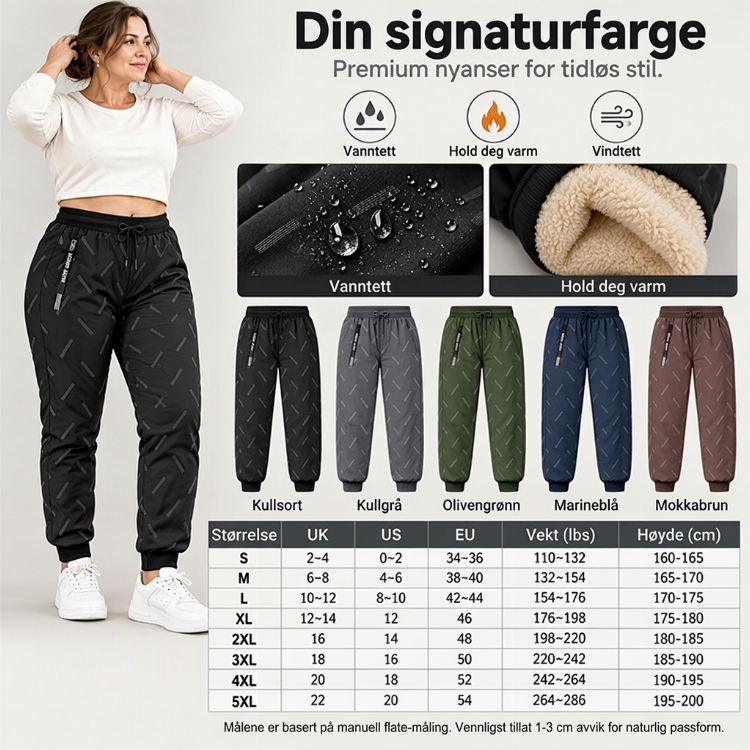 Vannavvisende bukser med sherpa-fôr for kvinner