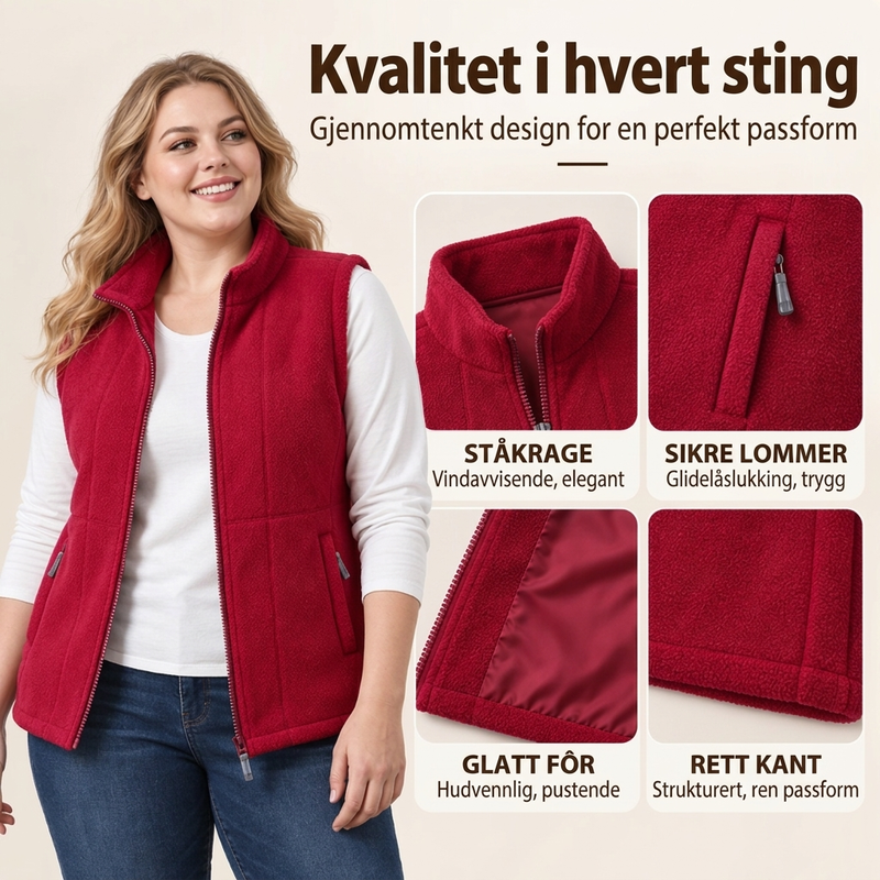 Termisk, børstet vest medstående krage for kvinner