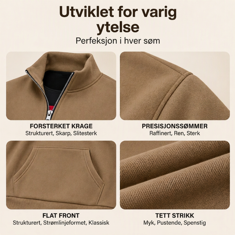 Varm genser for menn med halv glidelås