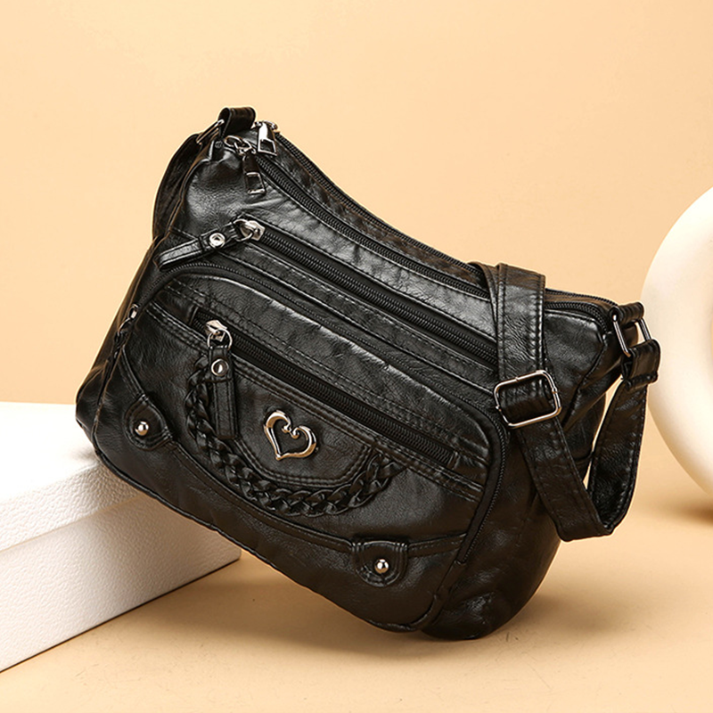 Crossbody-Veske i Mykt PU-Skinn med Flere Lommer for Kvinner
