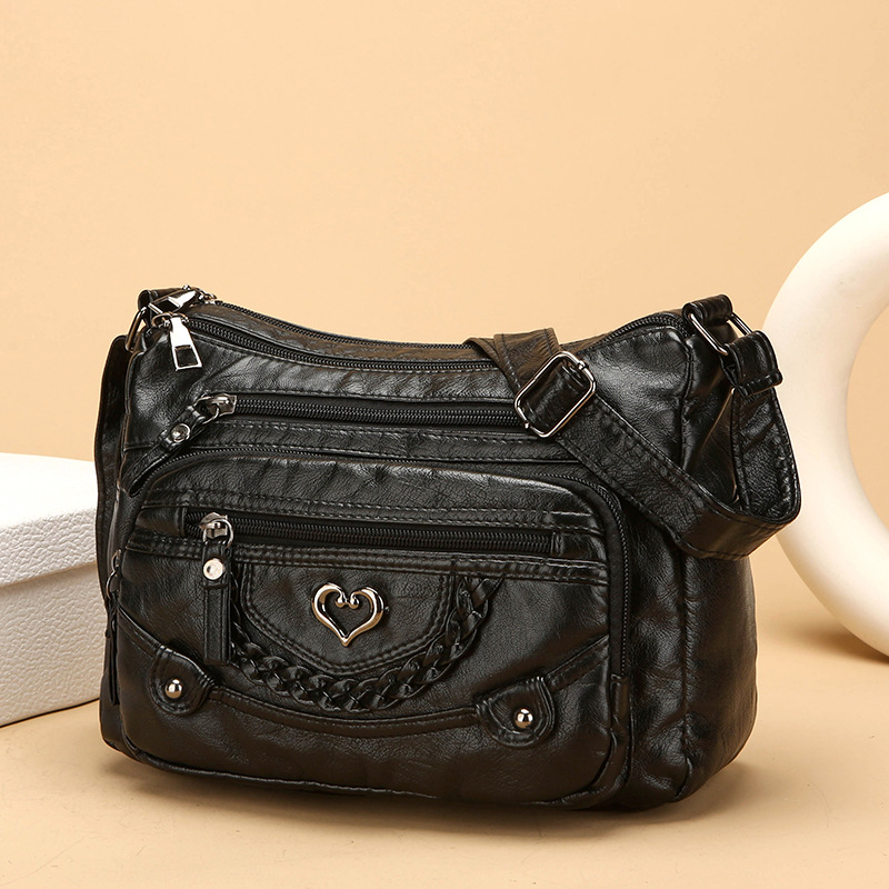 Crossbody-Veske i Mykt PU-Skinn med Flere Lommer for Kvinner