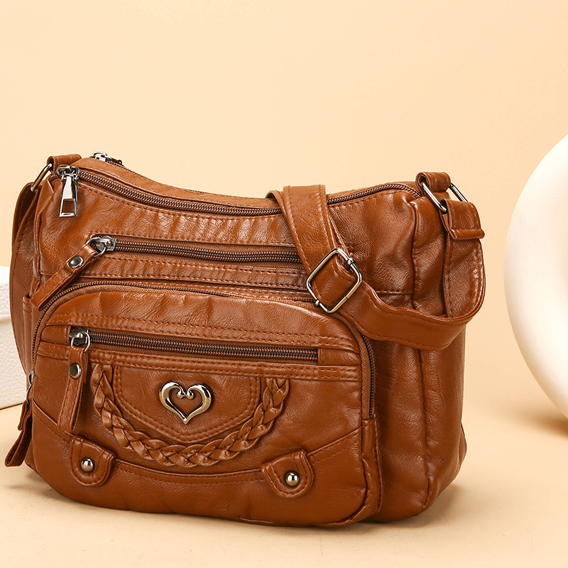 Crossbody-Veske i Mykt PU-Skinn med Flere Lommer for Kvinner