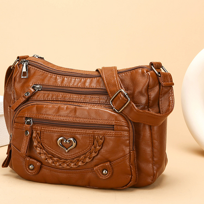 Crossbody-Veske i Mykt PU-Skinn med Flere Lommer for Kvinner