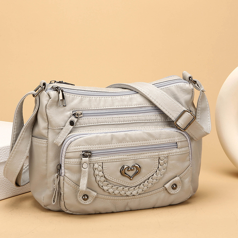Crossbody-Veske i Mykt PU-Skinn med Flere Lommer for Kvinner