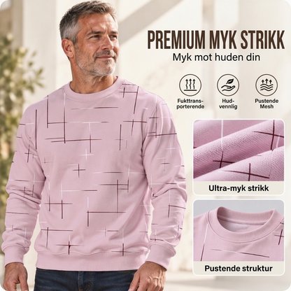 Avslappet herre-sweatshirt med rund hals og linjetrykk