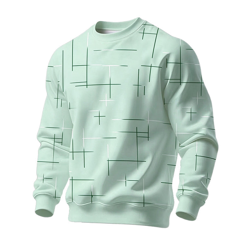 Avslappet herre-sweatshirt med rund hals og linjetrykk