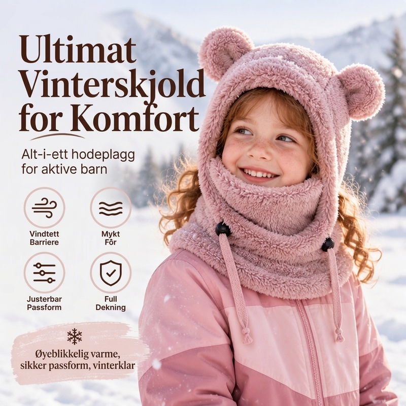 Barnets koselige varme balaklava med søte bjørneører