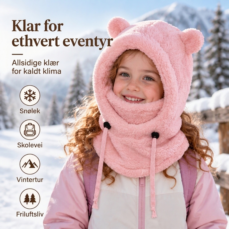 Barnets koselige varme balaklava med søte bjørneører