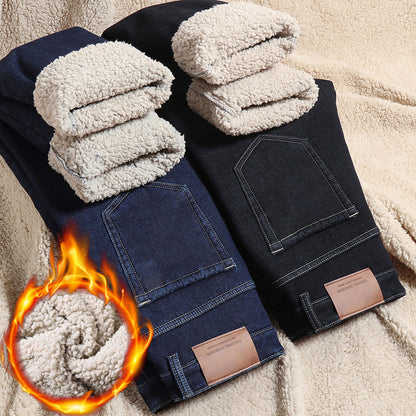 Herre løs passform rett ben jeans i falsk fleece