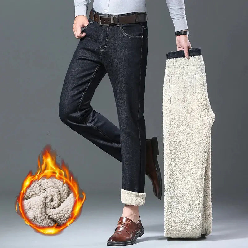 Herre løs passform rett ben jeans i falsk fleece