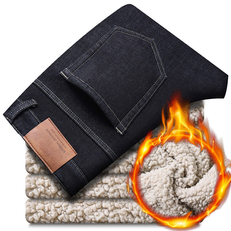 Herre løs passform rett ben jeans i falsk fleece