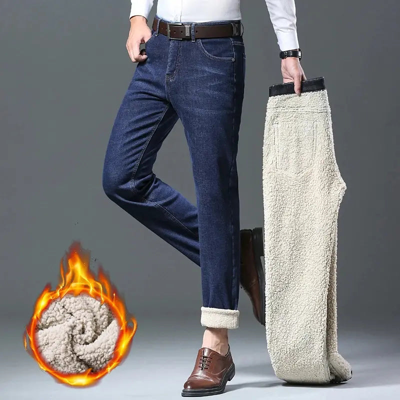 Herre løs passform rett ben jeans i falsk fleece
