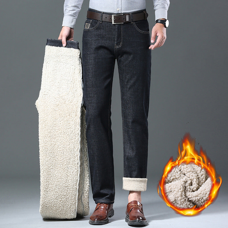 Herre løs passform rett ben jeans i falsk fleece