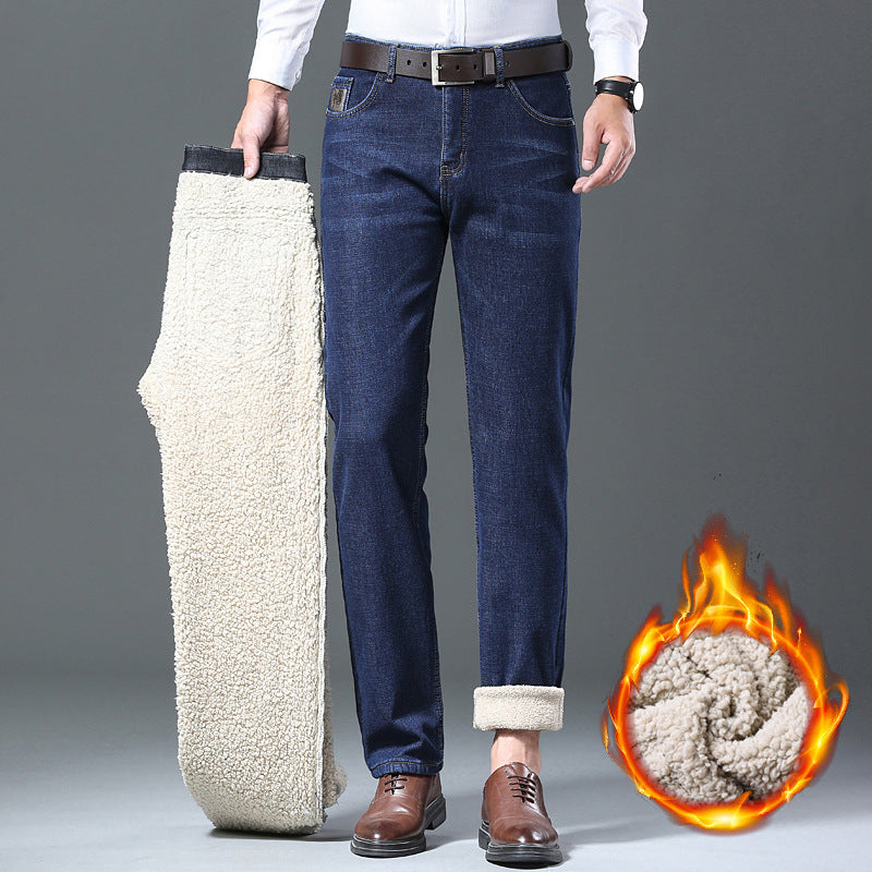 Herre løs passform rett ben jeans i falsk fleece