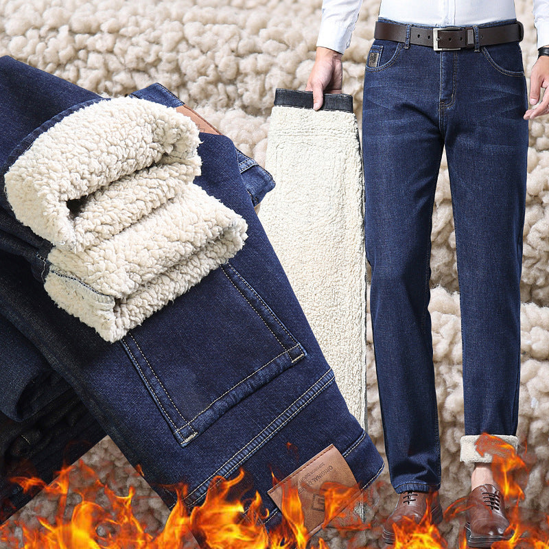 Herre løs passform rett ben jeans i falsk fleece