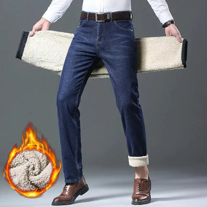 Herre løs passform rett ben jeans i falsk fleece