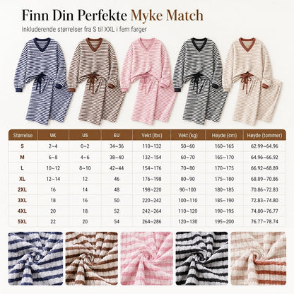 Damenes stripete avslappede loungewear-sett: Langermet V-hals topp og vidbeinte bukser, to-delt avslappet passformsett