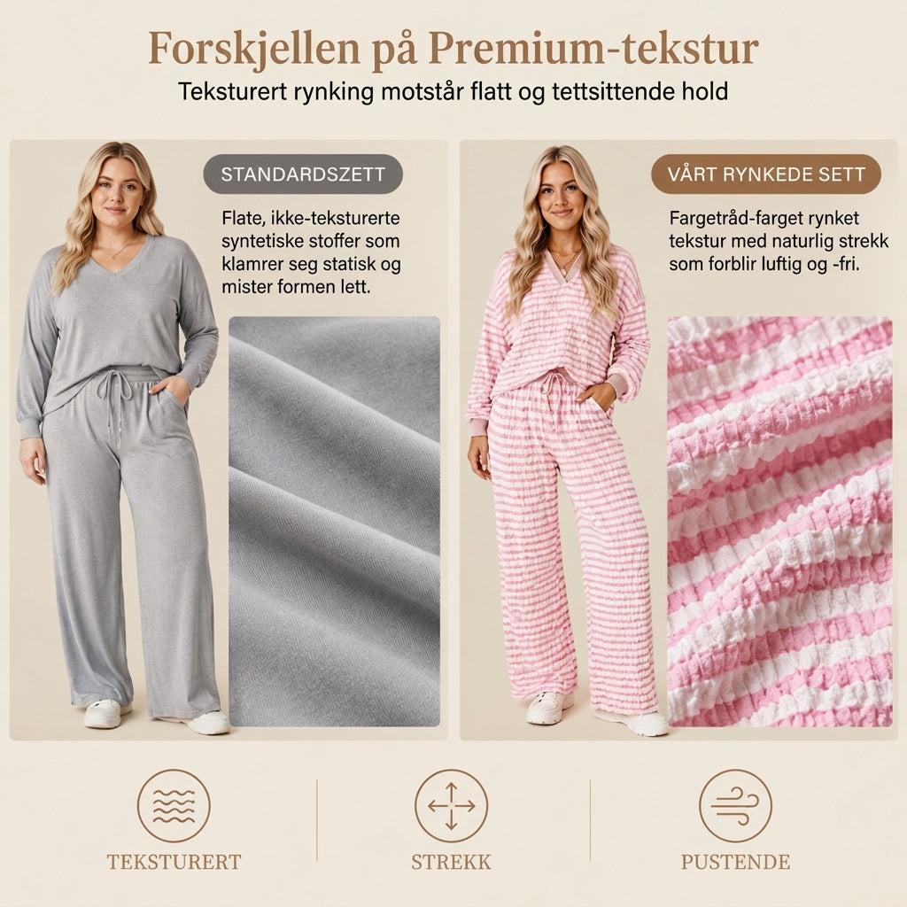 Damenes stripete avslappede loungewear-sett: Langermet V-hals topp og vidbeinte bukser, to-delt avslappet passformsett
