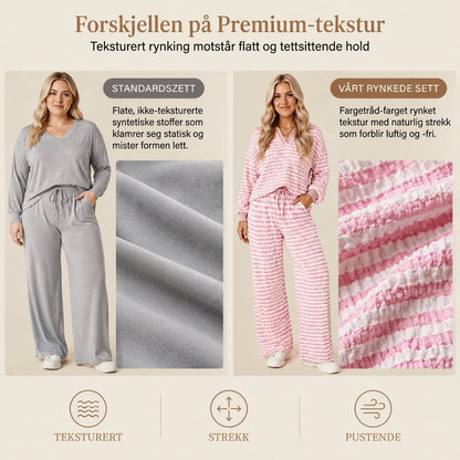 Damenes stripete avslappede loungewear-sett: Langermet V-hals topp og vidbeinte bukser, to-delt avslappet passformsett