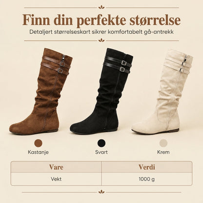 Dame Retro Slåslett Skuldringhøye Støvler Komfortable Flate Dobbeltspenne Høye Støvler