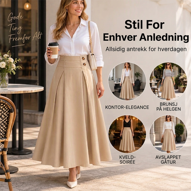 👗 Kvinners høytaljede, foldet A-linje maxi-skjørt ✨ Høytaljet, foldet design, flytende A-linje lang skjørt