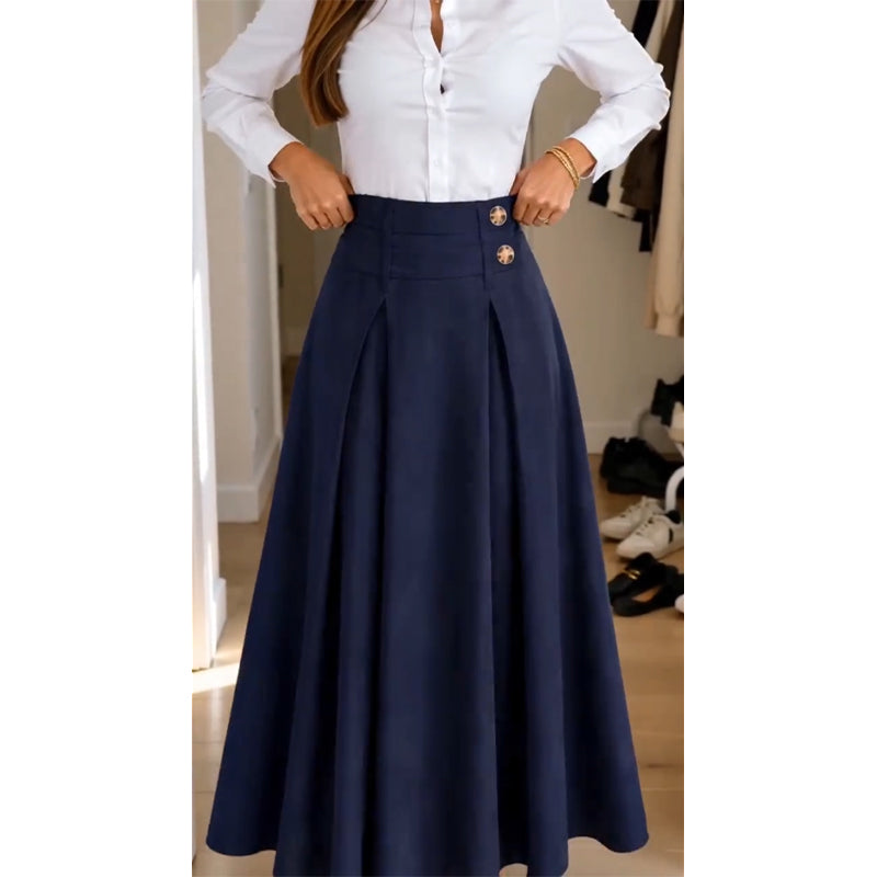 👗 Kvinners høytaljede, foldet A-linje maxi-skjørt ✨ Høytaljet, foldet design, flytende A-linje lang skjørt