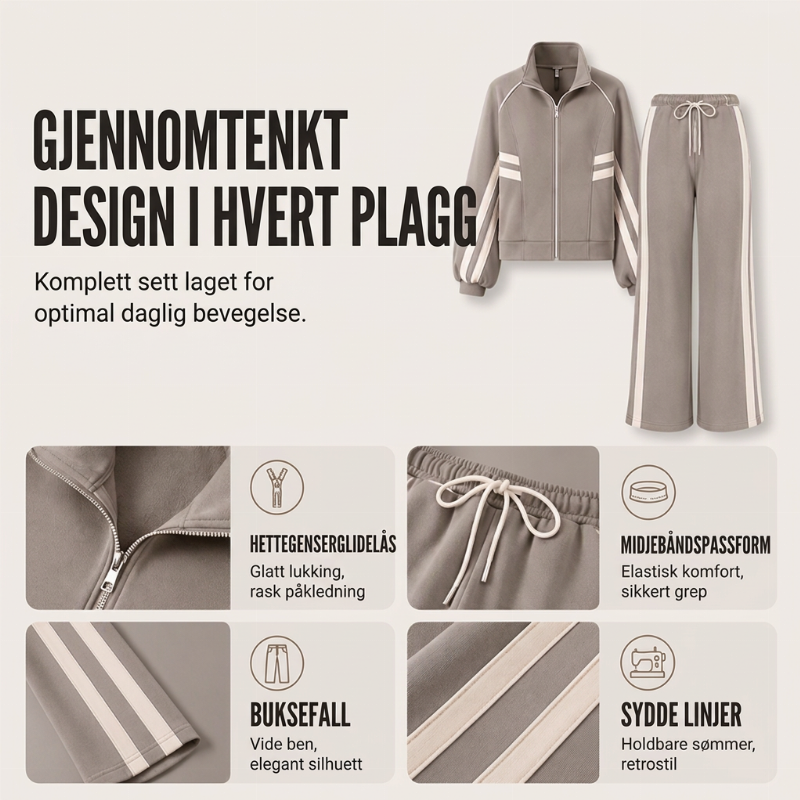 Sporty stripesett i to deler for kvinner