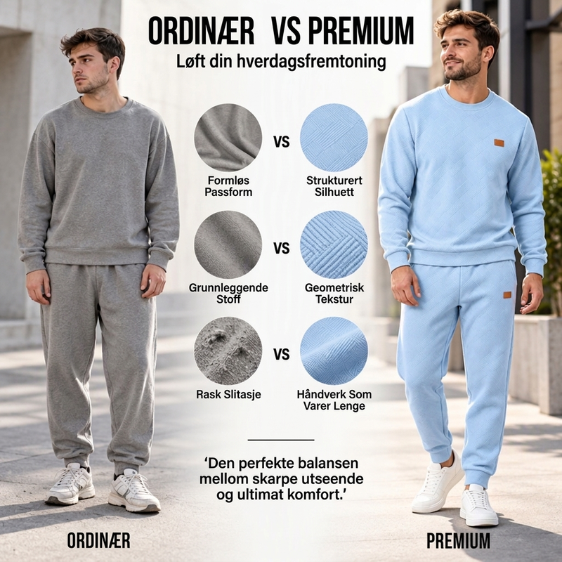 Herre-casual-sett i strukturert jacquard med sportsdesign