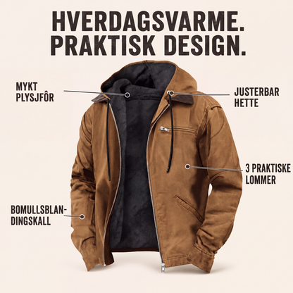 Arbeidsjakke med hette og plysjfôr for menn
