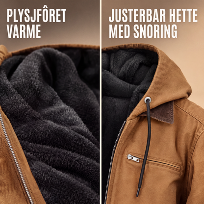 Arbeidsjakke med hette og plysjfôr for menn