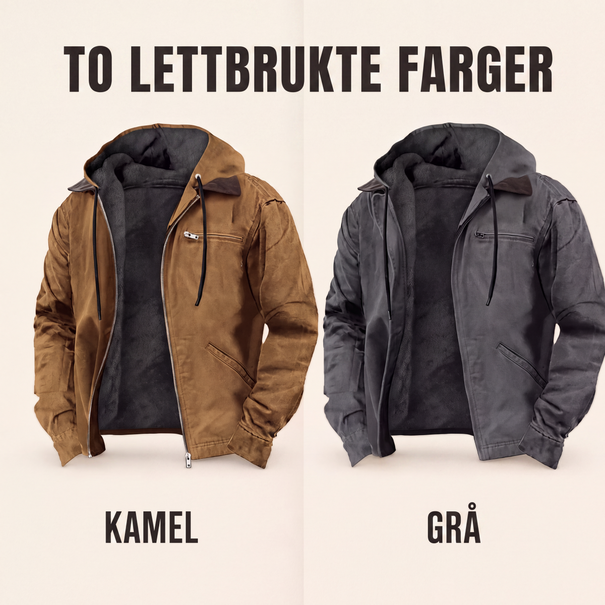 Arbeidsjakke med hette og plysjfôr for menn