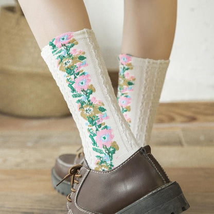 Vintage embroidered floral socks（5 Pairs）